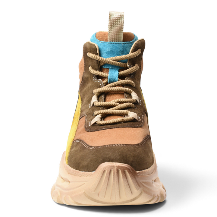 ada-shoes.ro yellow and brown suede sport boots with lace-up closure and chunky platform sole