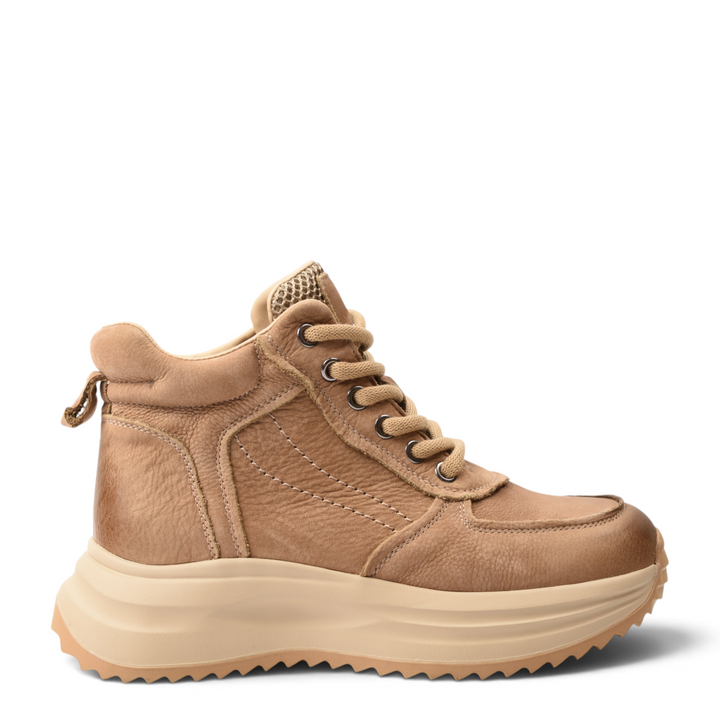 ada-shoes.ro beige leather high-top sneakers with a thick platform sole and lace-up closure