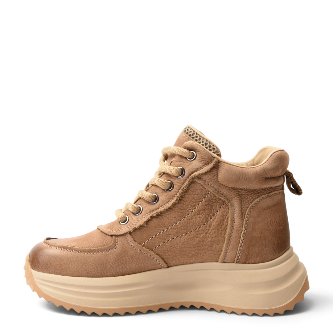 ada-shoes.ro tan leather high-top sneakers with a thick platform sole and lace-up closure