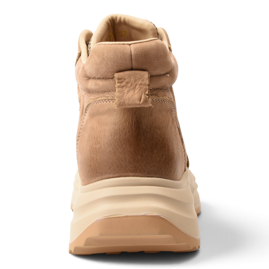Back view of beige suede ankle boots from ada-shoes.ro with a chunky platform sole