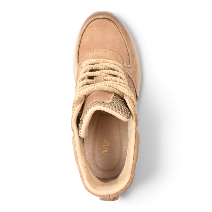ada-shoes.ro beige leather high-top sneakers with textured detailing and thick laces viewed from above