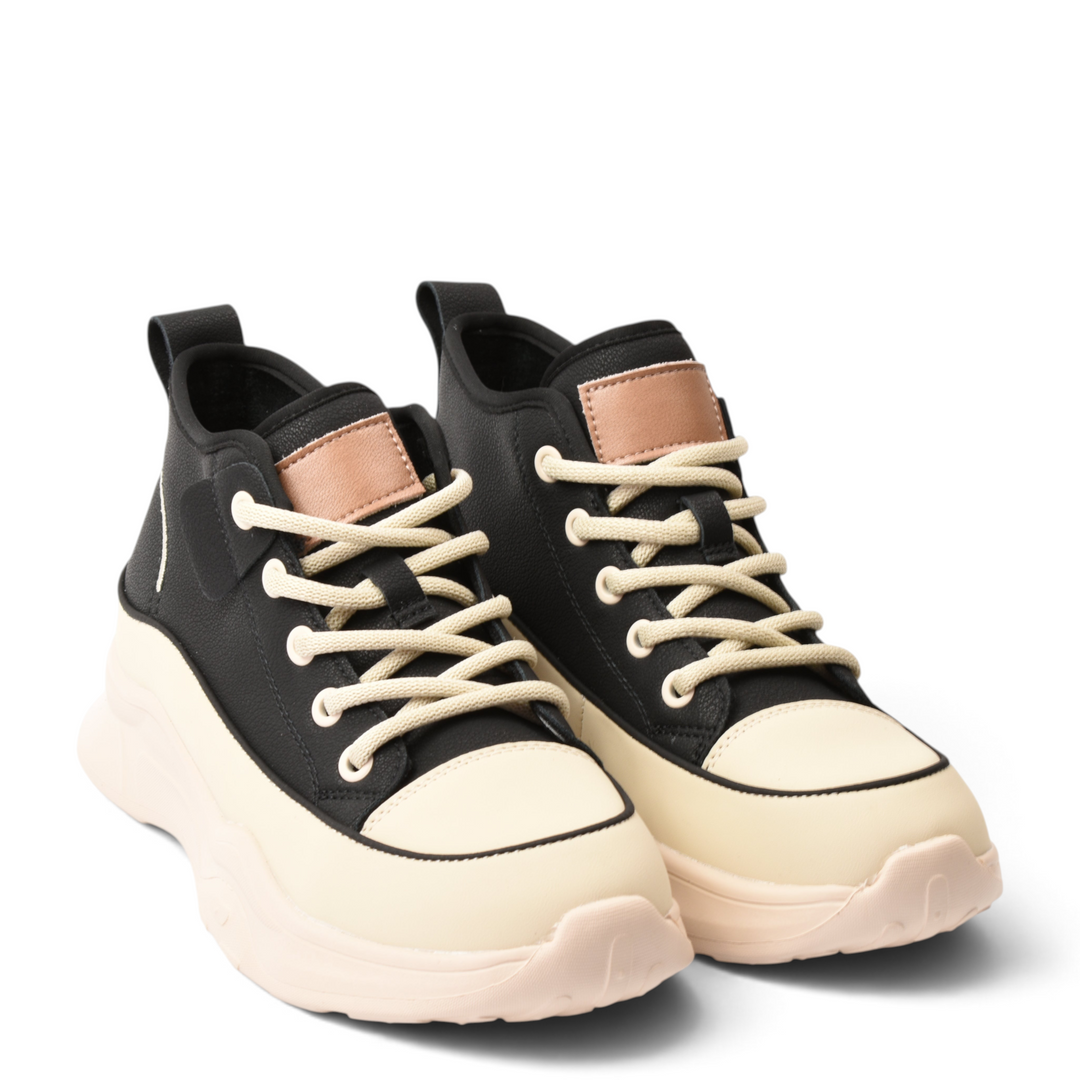 ada-shoes.ro Ghete 70197-2-N black and beige platform sneakers with lace-up closure and leather accents