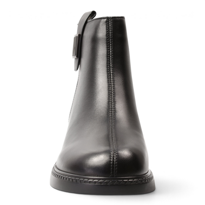 ada-shoes.ro black leather ankle boots with a side buckle detail and a thick rubber sole