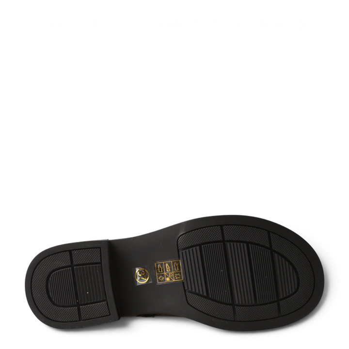 Black rubber sole of an ada-shoes.ro boot with textured grip pattern and size 37 sticker