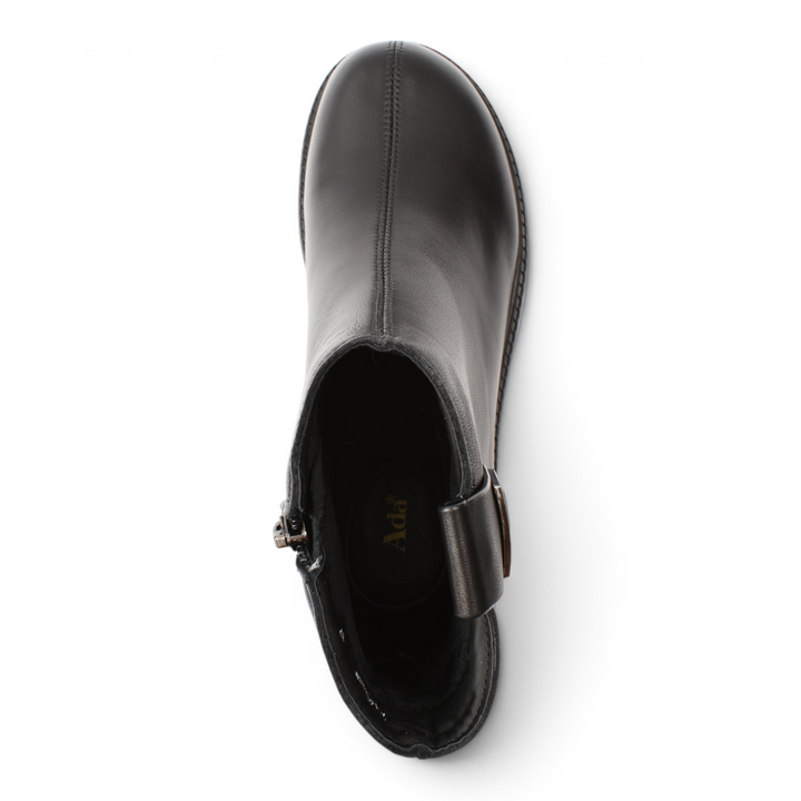 ada-shoes.ro black leather ankle boots with side zipper and buckle detail, top view