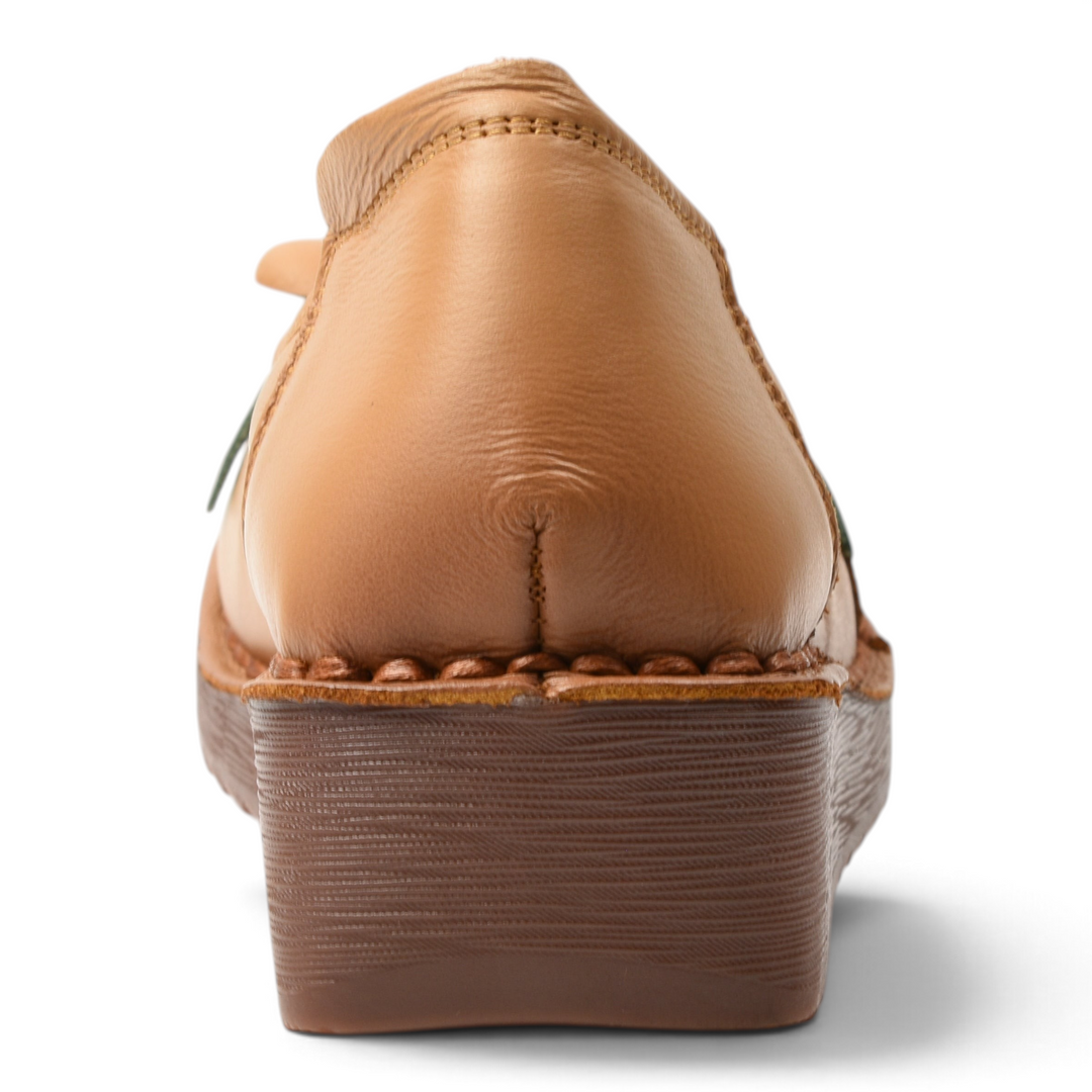 ada-shoes.ro Formazione camel brown leather casual shoes with orthopedic wedge sole, rear view