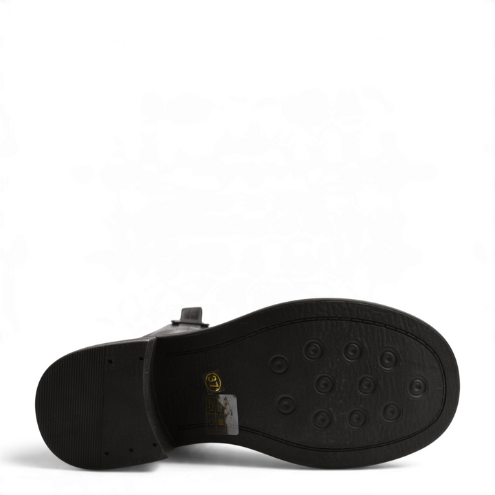 Black sole of Pass Collection casual boots with a 4cm block heel and textured tread pattern for grip