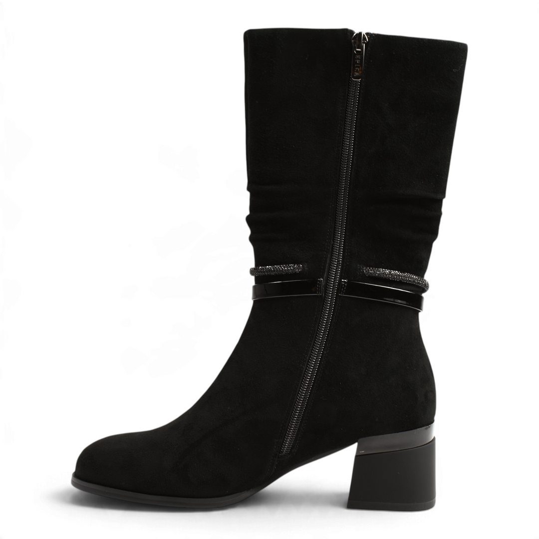 ada-shoes.ro Epica black suede slouchy boots with block heel and decorative ankle straps