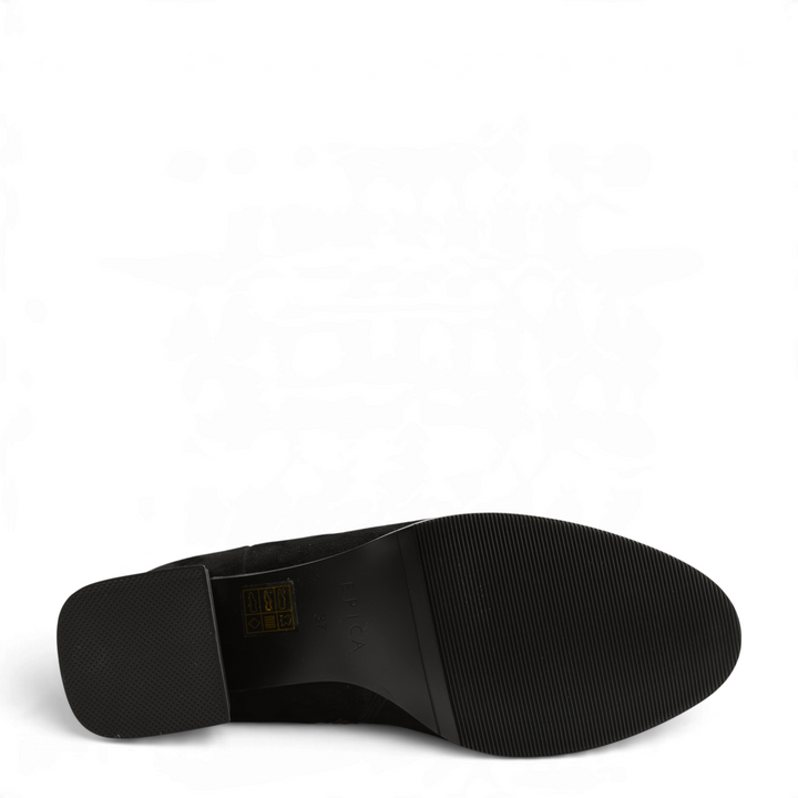 Black suede Epica boots sole with textured grip and block heel from ada-shoes.ro