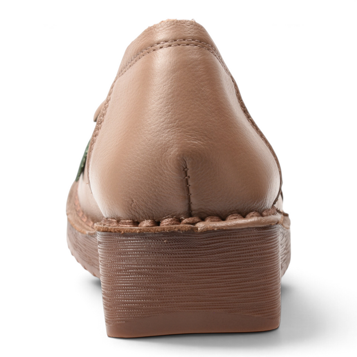 ada-shoes.ro Formazione F198-B beige leather casual wedge shoe, back view showing the textured sole and stitching.