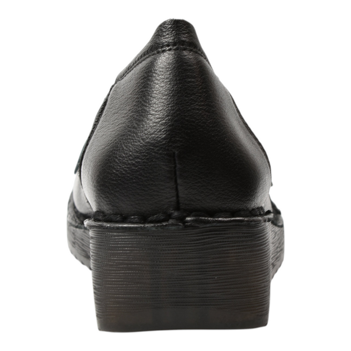 ada-shoes.ro Formazione black leather casual wedge shoes viewed from the back showing the textured sole and heel