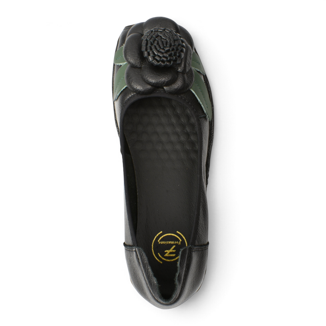 ada-shoes.ro Formazione black leather casual shoes with 3D floral accent and orthopedic wedge sole, top view