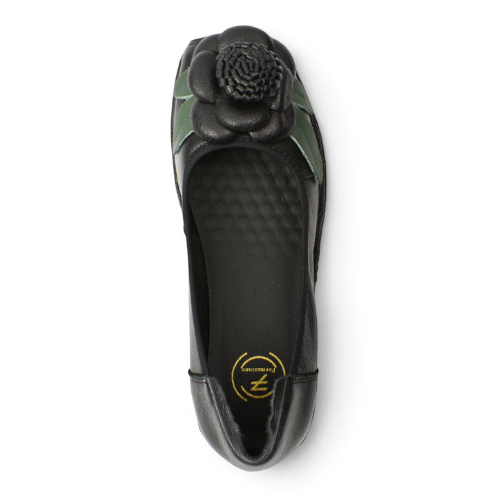 ada-shoes.ro Formazione black leather casual shoes with 3D floral accent and orthopedic wedge sole, top view