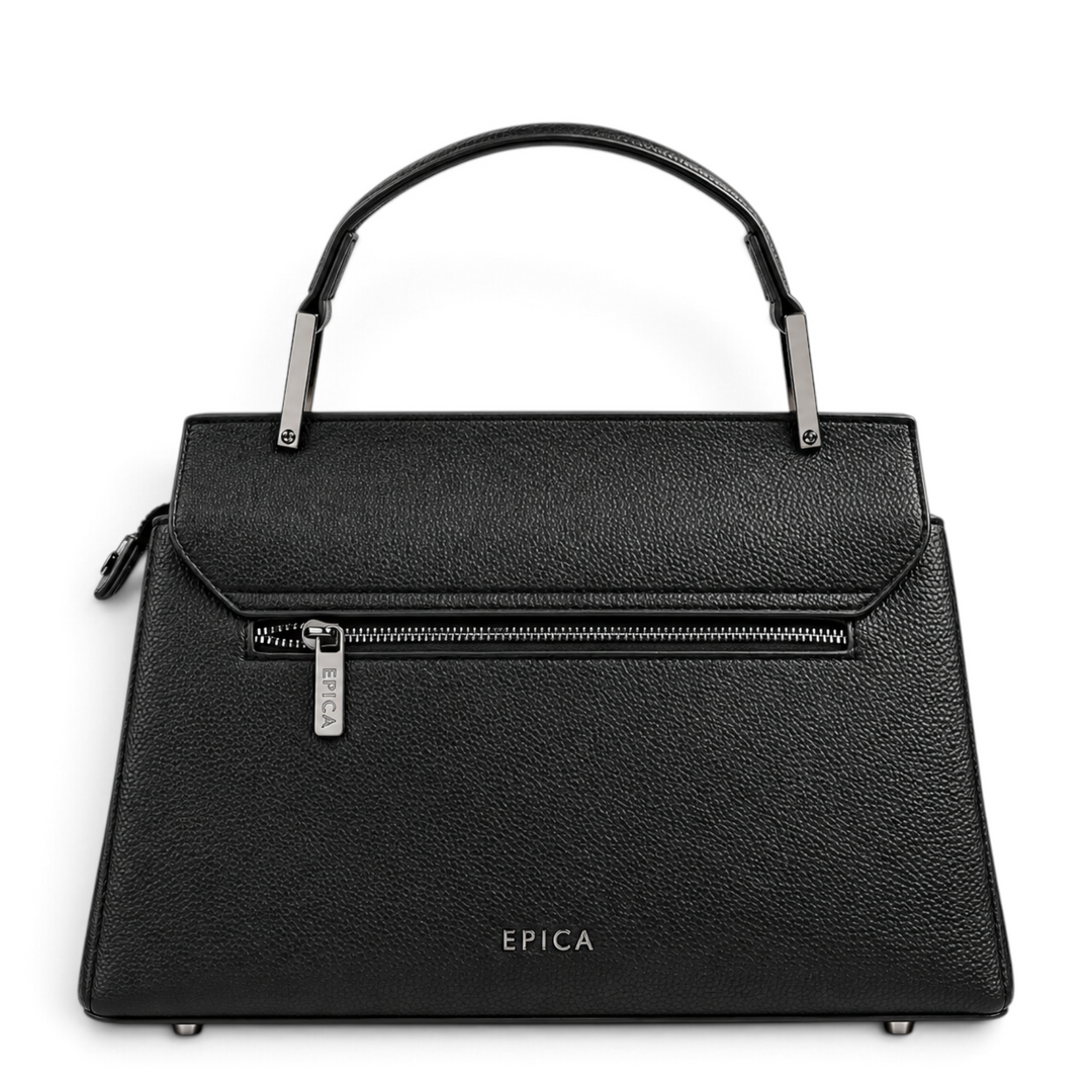 ada-shoes.ro Epica black genuine leather handbag with a top handle and rear zippered pocket