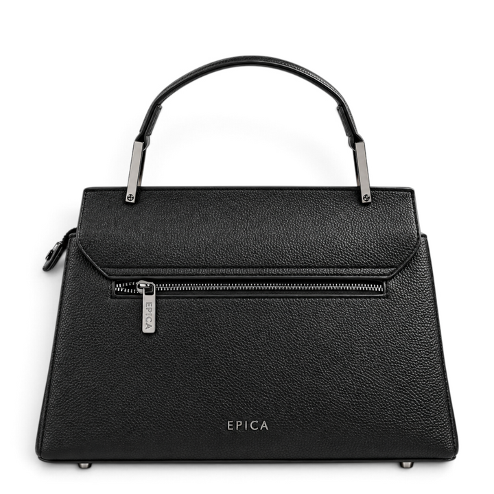 ada-shoes.ro Epica black genuine leather handbag with a top handle and rear zippered pocket