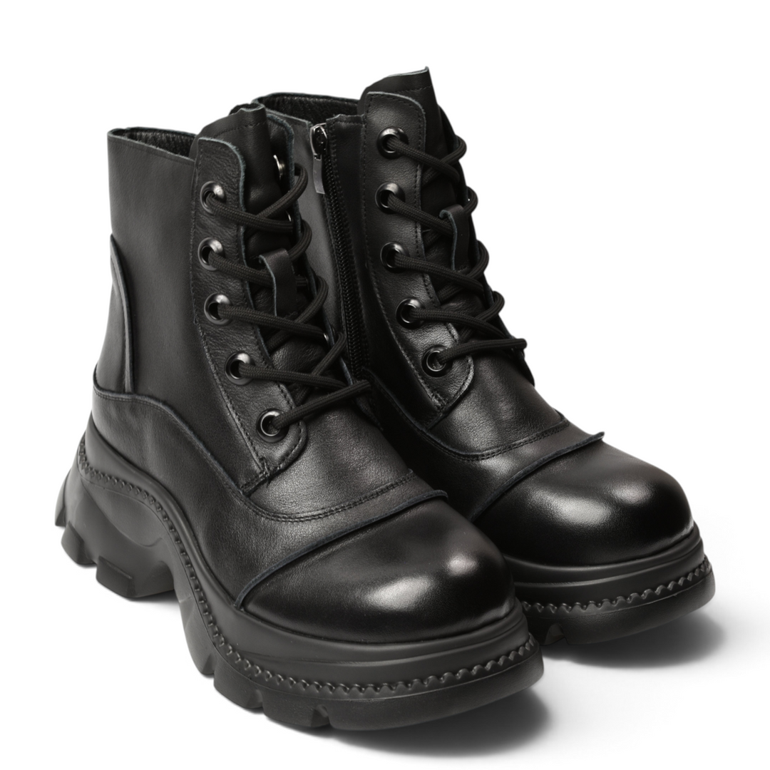 ada-shoes.ro black leather casual ankle boots with laces and side zipper for women