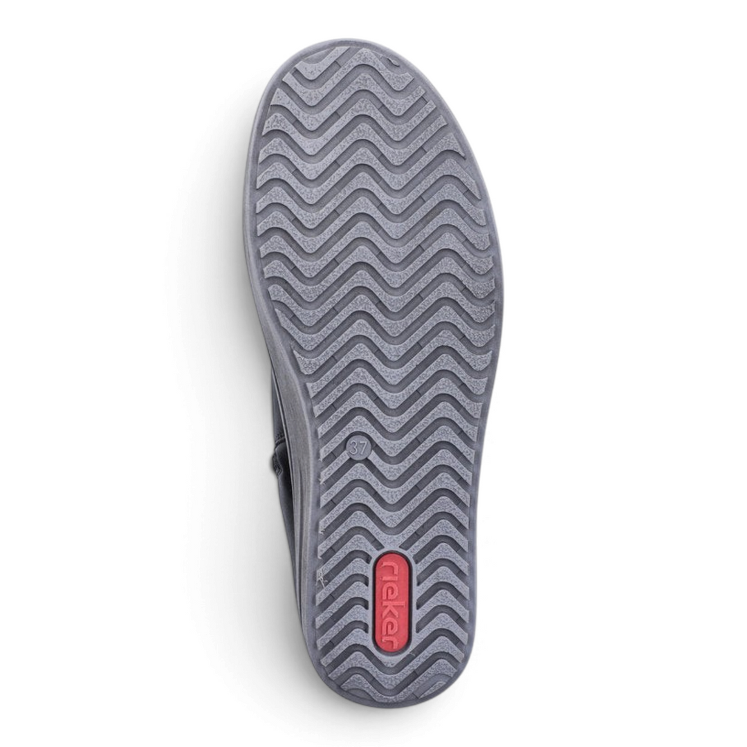 ada-shoes.ro Rieker L2580-00 black winter boots showing the grey-anthracite wavy tread platform sole