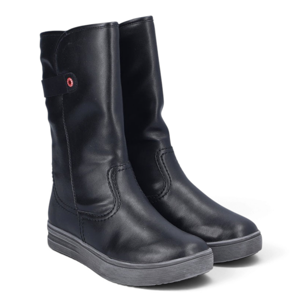 ada-shoes.ro black mid-calf boots with faux leather, warm synthetic fur lining, and grey platform sole