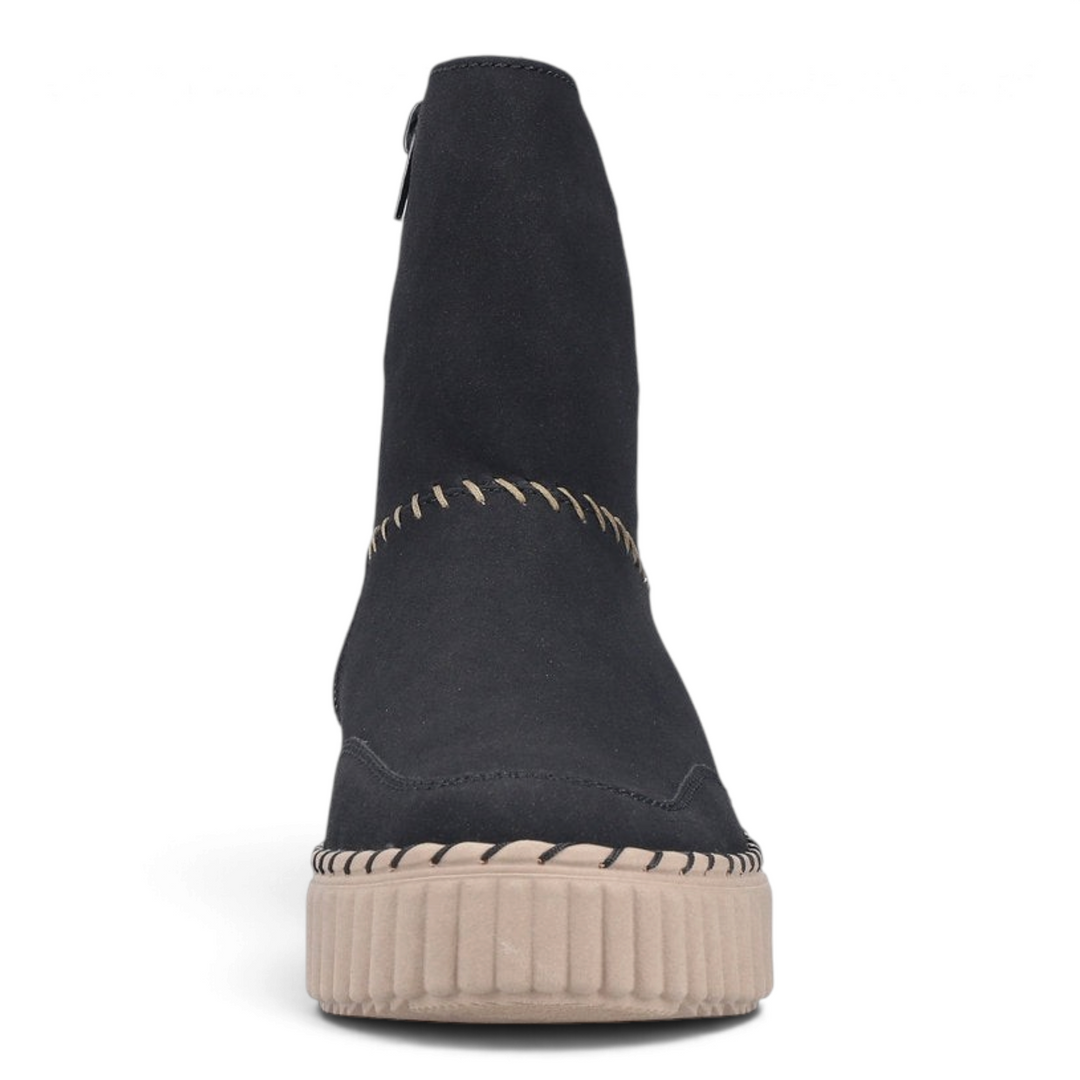 ada-shoes.ro black Rieker ankle boots with beige platform sole and decorative hand-stitched details