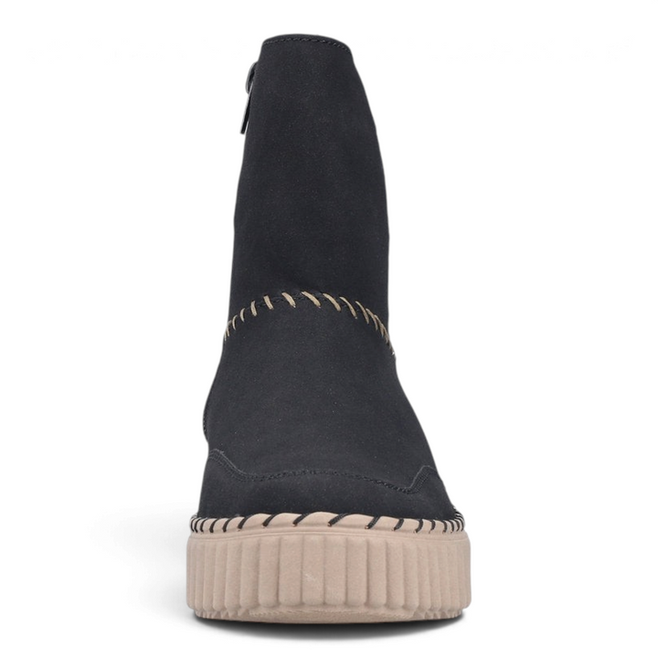 ada-shoes.ro black Rieker ankle boots with beige platform sole and decorative hand-stitched details