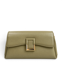 ada-shoes.ro Epica khaki faux leather handbag with a rectangular gold metallic magnetic clasp closure.