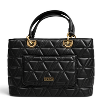 ada-shoes.ro Epica black quilted faux leather handbag with geometric triangle pattern and gold metal hardware