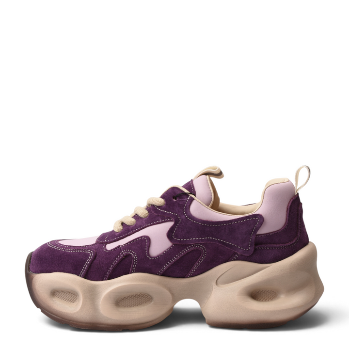 ada-shoes.ro Franco Gerardo purple suede and textile sneakers with a chunky platform sole and lace-up closure.