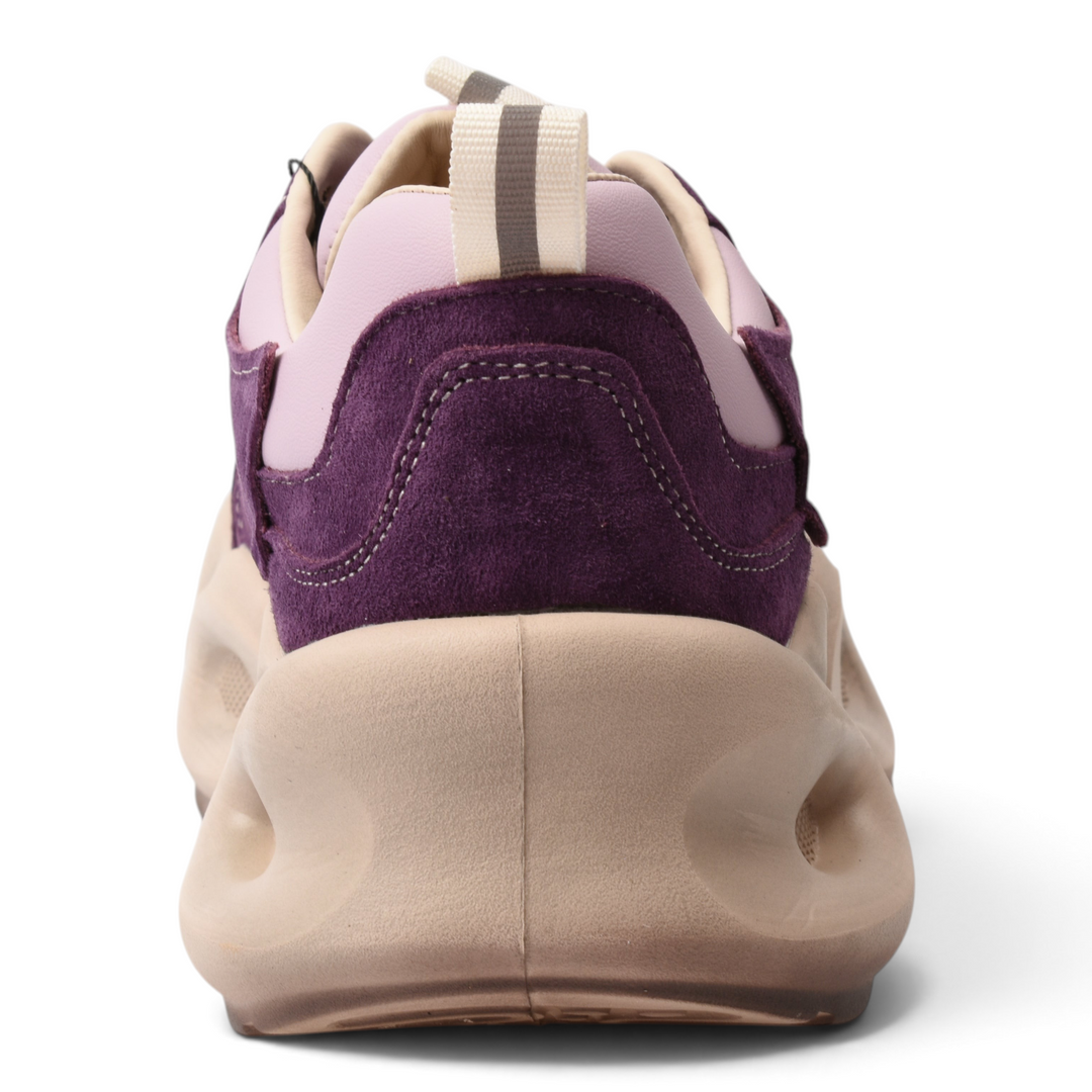 ada-shoes.ro Franco Gerardo sneakers in purple suede and textile with a thick beige platform sole, rear view