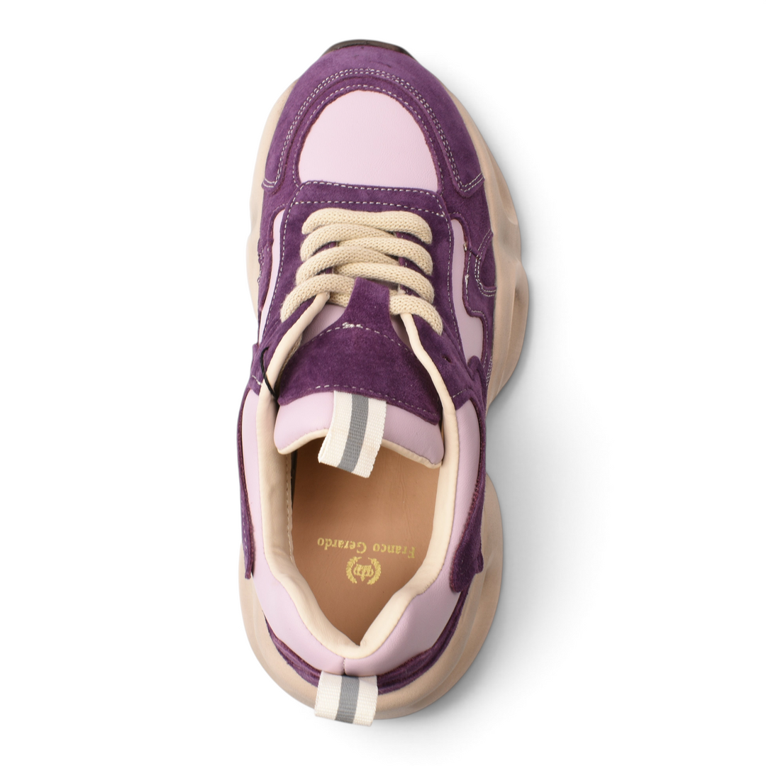 ada-shoes.ro Franco Gerardo purple suede and textile sneakers with a thick platform sole and lace-up closure.
