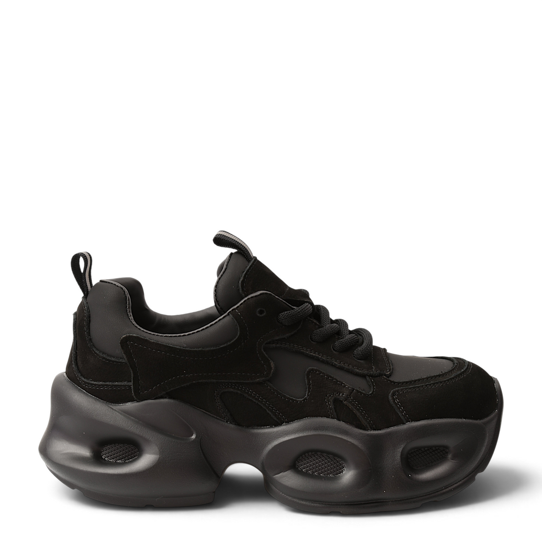 ada-shoes.ro Franco Gerardo black suede chunky sneakers with sculptural platform sole and lace-up closure
