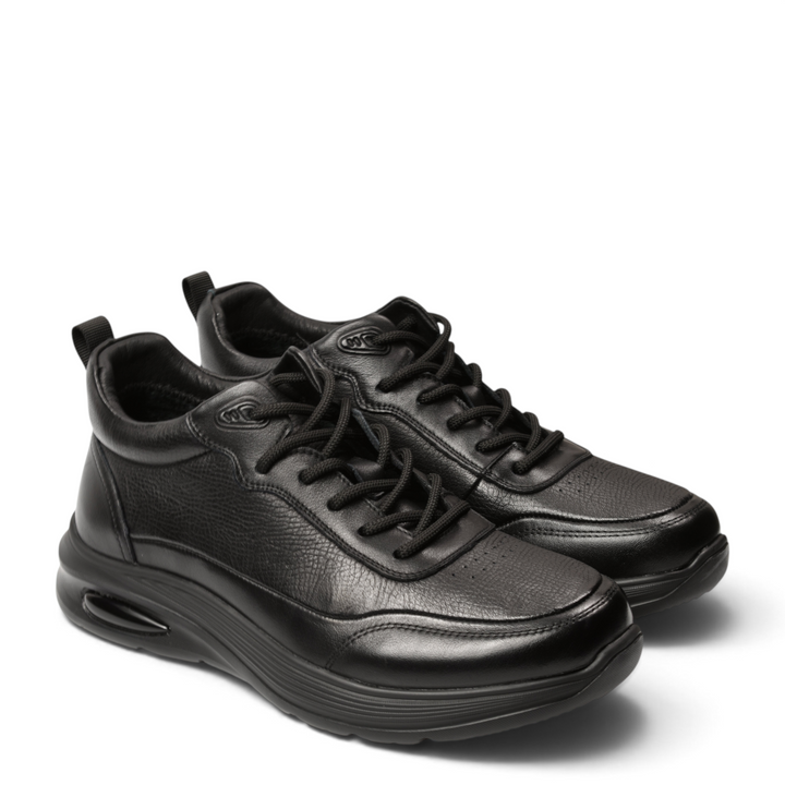 ada-shoes.ro black leather sneakers with lace-up closure and flexible 3.5cm sole for men