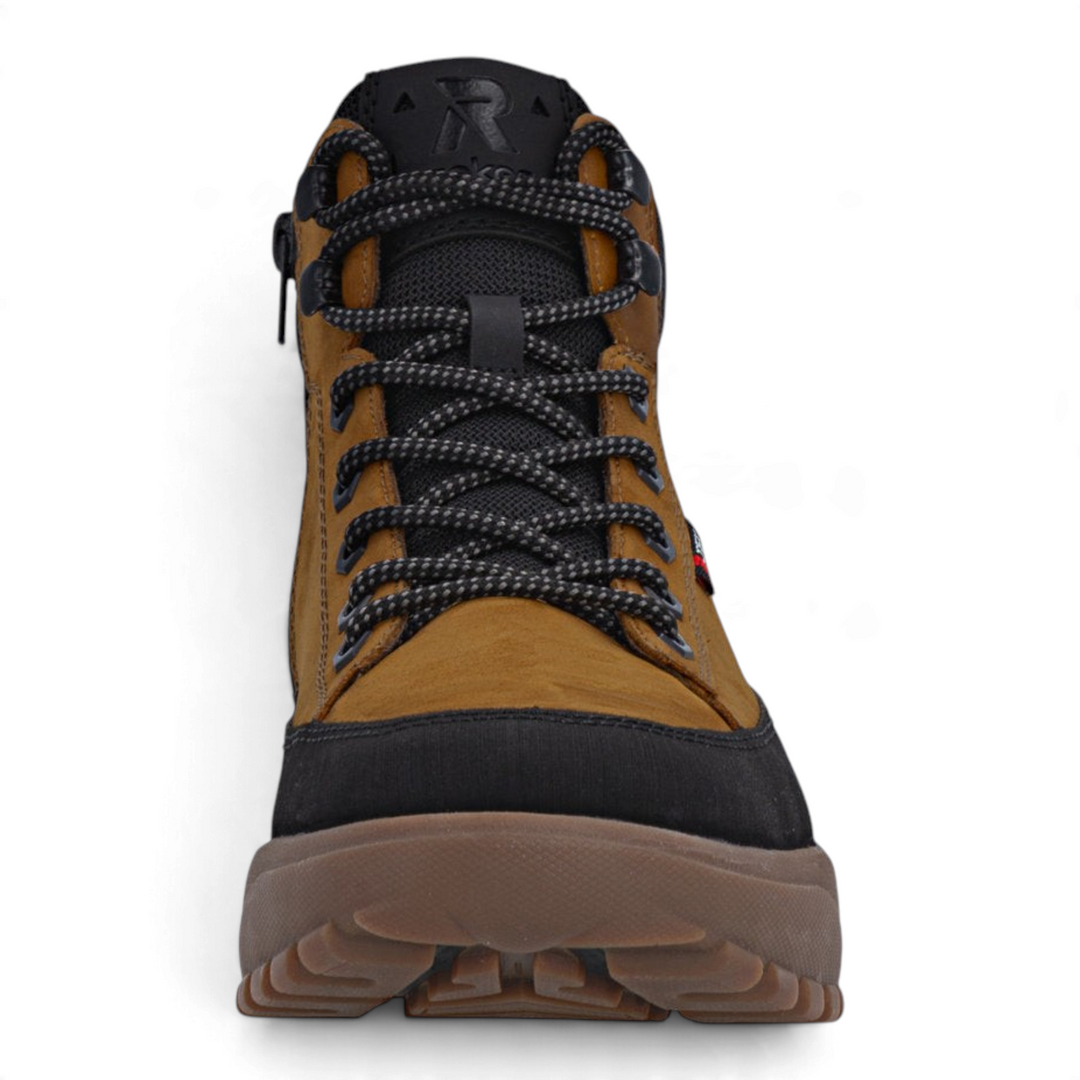 ada-shoes.ro Rieker brown outdoor boots with RiekerTEX membrane, black protective trim, and lace-up trekking design
