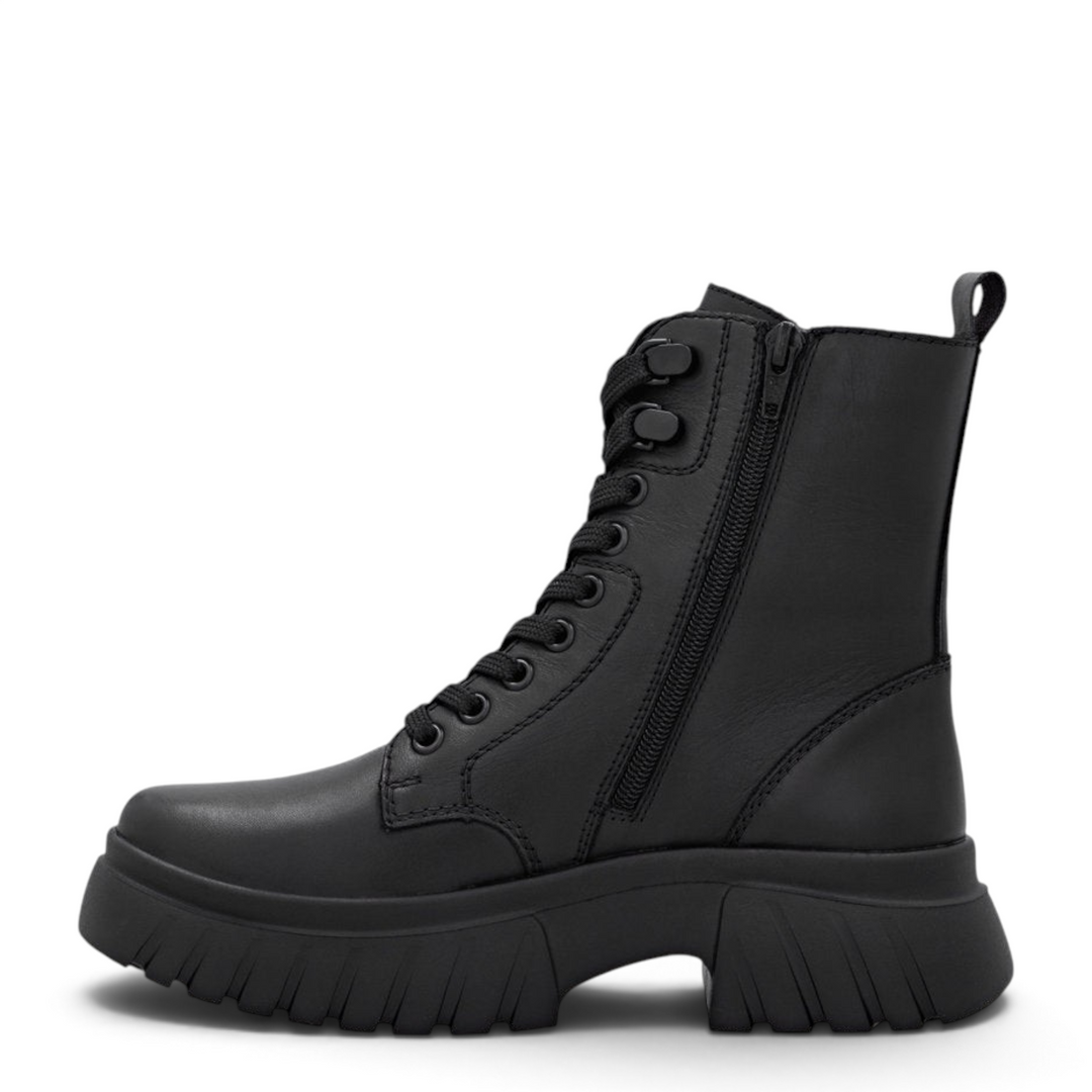 ada-shoes.ro Rieker black leather chunky ankle boots with laces and side zipper for women