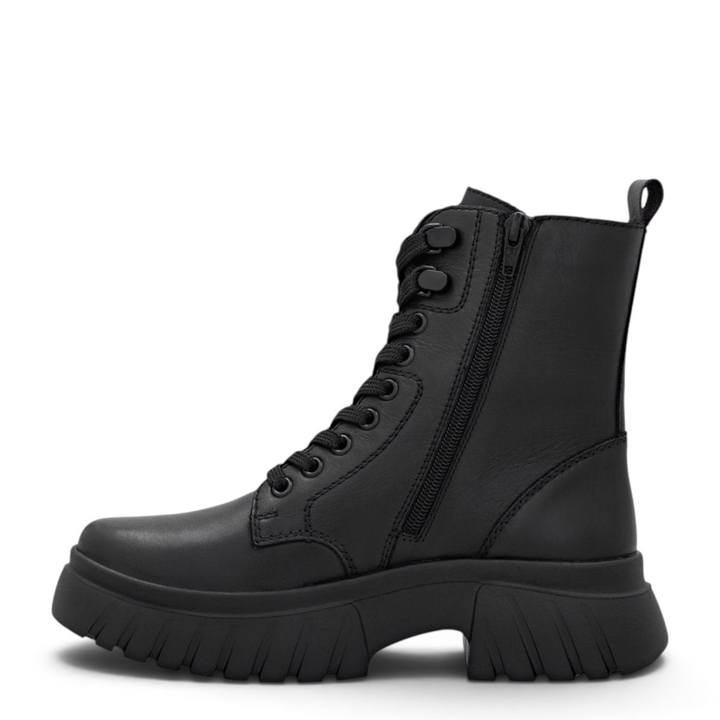 ada-shoes.ro Rieker black leather chunky ankle boots with laces and side zipper for women
