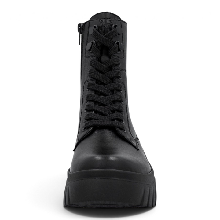 ada-shoes.ro Rieker black leather chunky casual boots with front laces and side zipper for women
