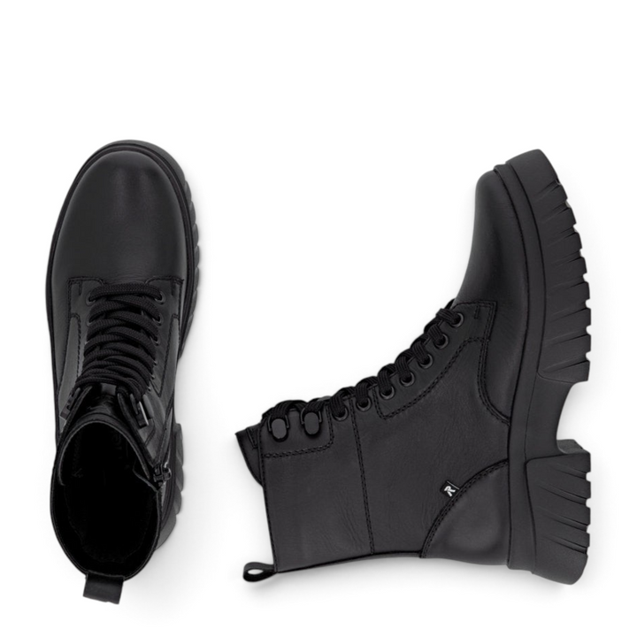 ada-shoes.ro Rieker black leather chunky casual boots with lace-up front and side zipper for women