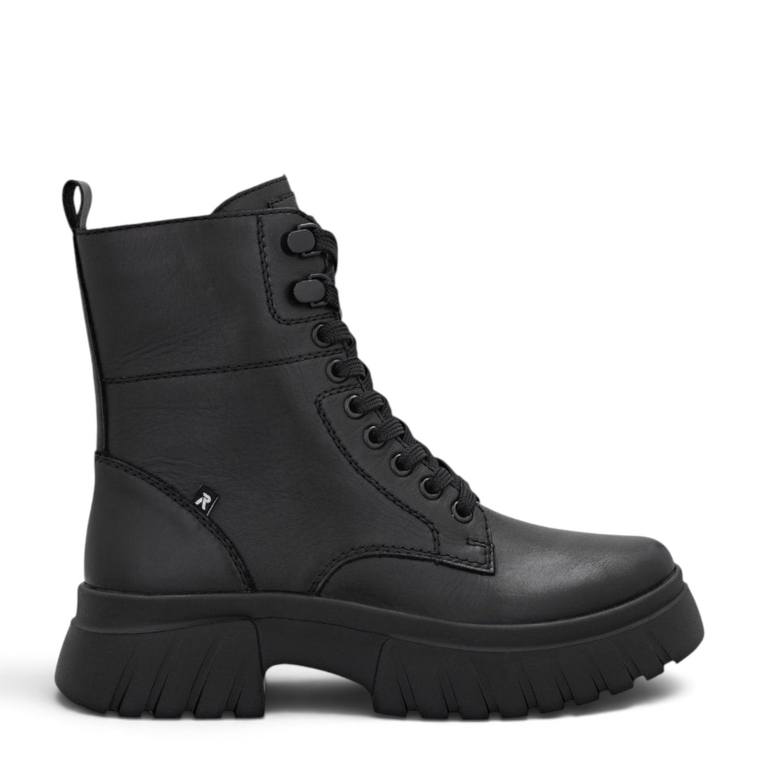 ada-shoes.ro Rieker black leather chunky ankle boots with lace-up front and side zipper for women