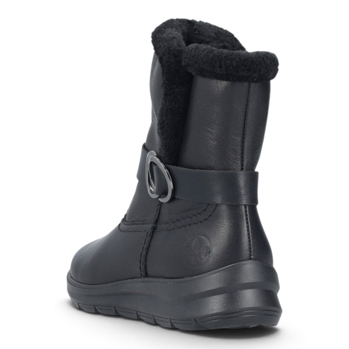 ada-shoes.ro Rieker Z0081-00 black faux leather winter ankle boots with faux fur lining and decorative buckle