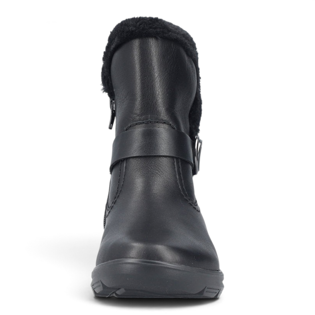 ada-shoes.ro Rieker Z0081-00 black faux leather winter ankle boots with faux fur collar and decorative buckle