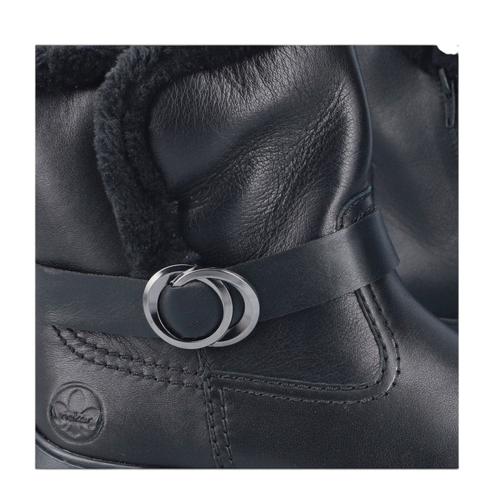 ada-shoes.ro Rieker black faux leather ankle boots with faux fur collar and decorative metal buckle detail