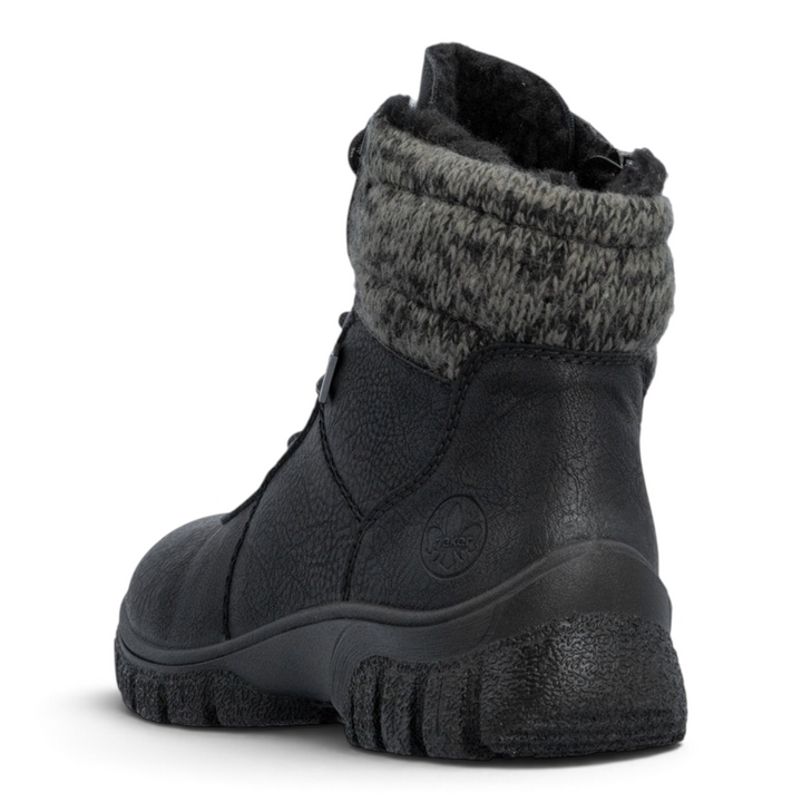 ada-shoes.ro Rieker Z7220-01 black winter boots with grey knitted collar, waterproof riekerTEX membrane and rugged sole