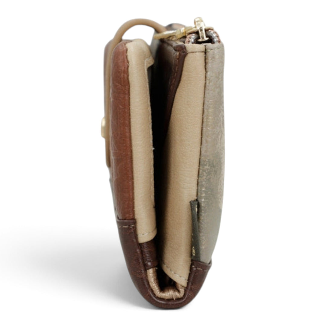 ada-shoes.ro Anekke casual wallet in beige and brown faux leather with side view showing compact design
