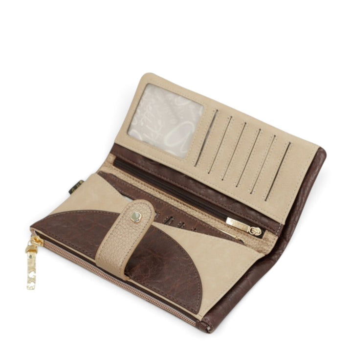 ada-shoes.ro Anekke casual wallet in beige and brown faux leather with multiple card slots and secure zip closure