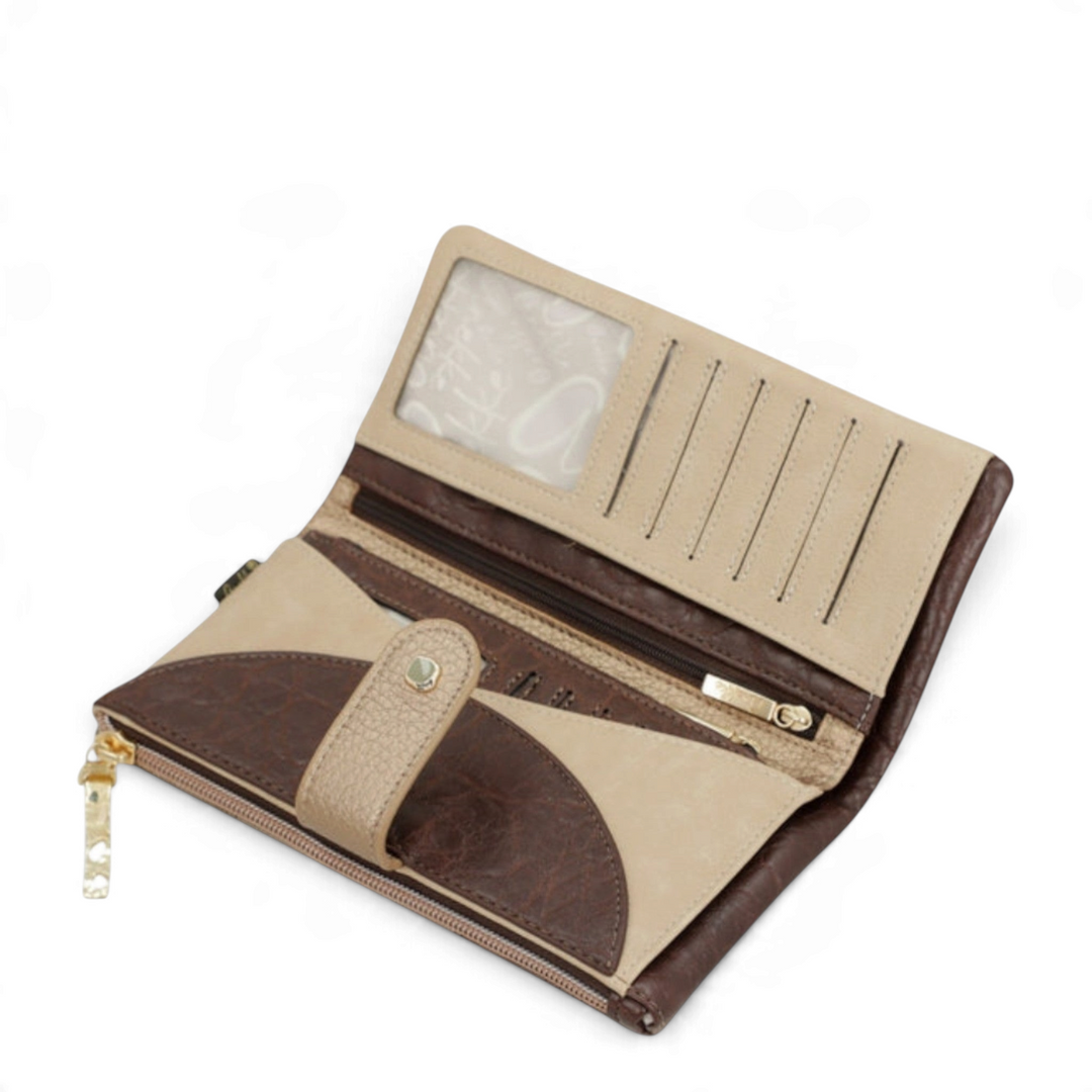 ada-shoes.ro Anekke casual wallet in beige and brown faux leather with multiple card slots and secure zip closure