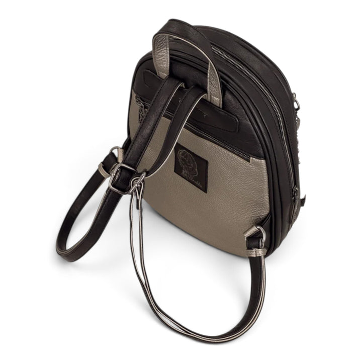 ada-shoes.ro Anekke black casual backpack with metallic details, adjustable straps, and a top handle, rear view.