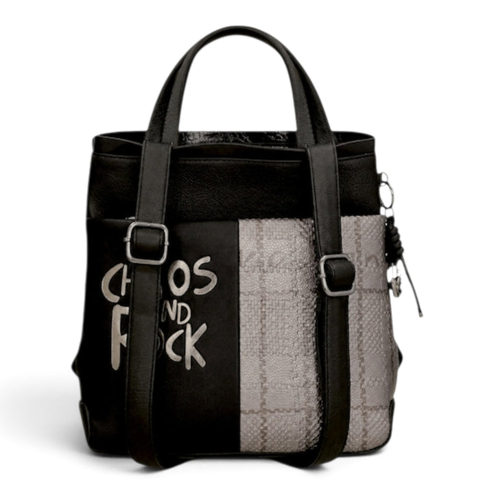 ada-shoes.ro Anekke black casual backpack with metallic text detail, adjustable straps, and heart charm.