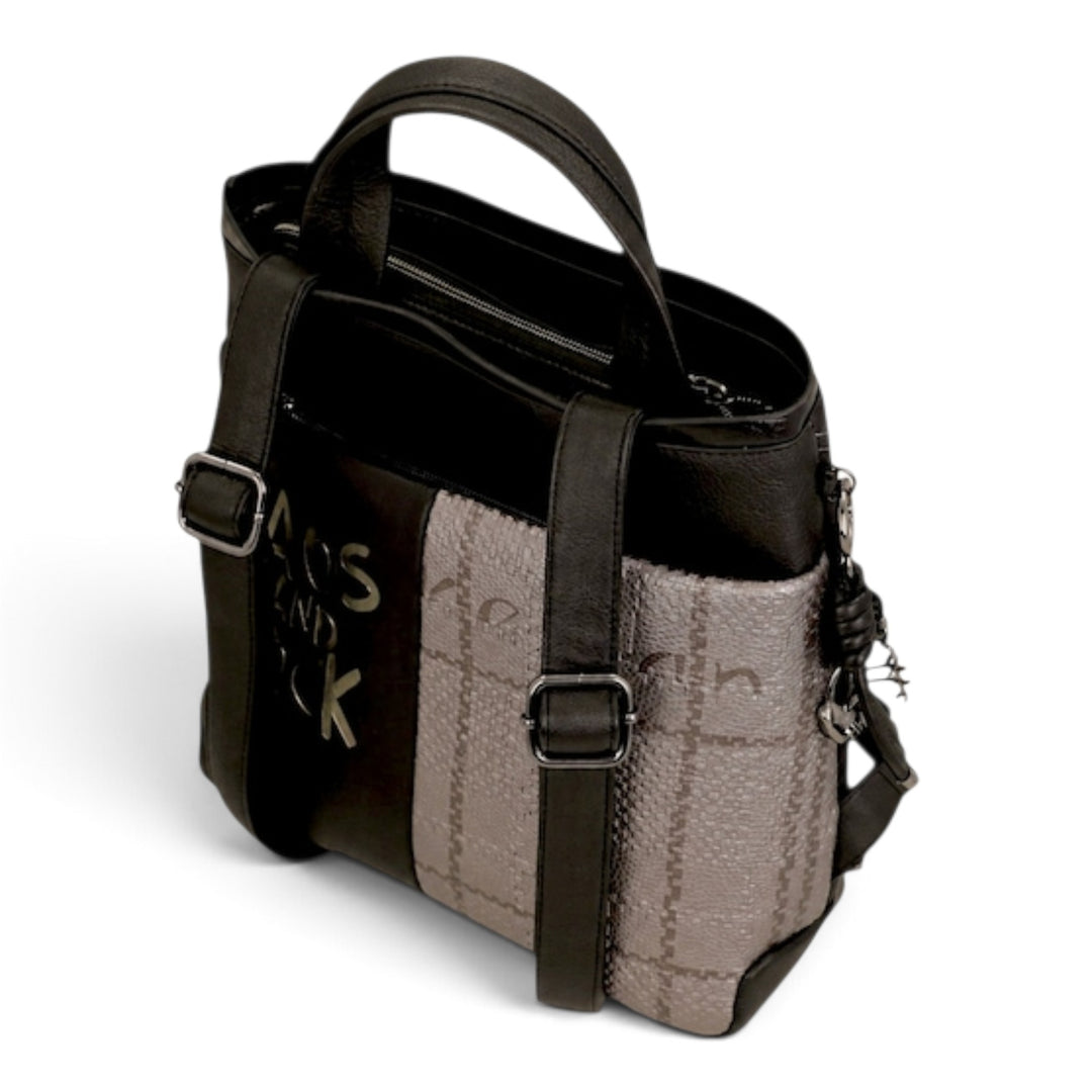 ada-shoes.ro Anekke black casual backpack with metallic details, adjustable straps, and decorative heart charm.