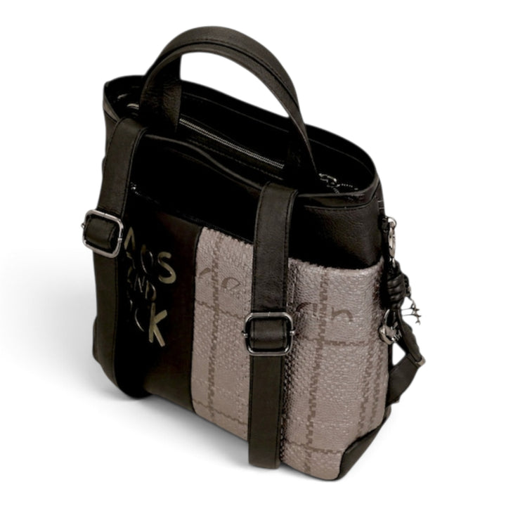 ada-shoes.ro Anekke black casual backpack with metallic details, adjustable straps, and decorative heart charm.