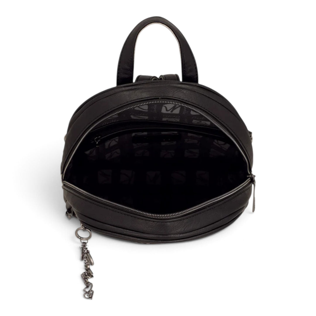ada-shoes.ro Anekke black casual backpack with metallic details, heart charm, and spacious lined interior.