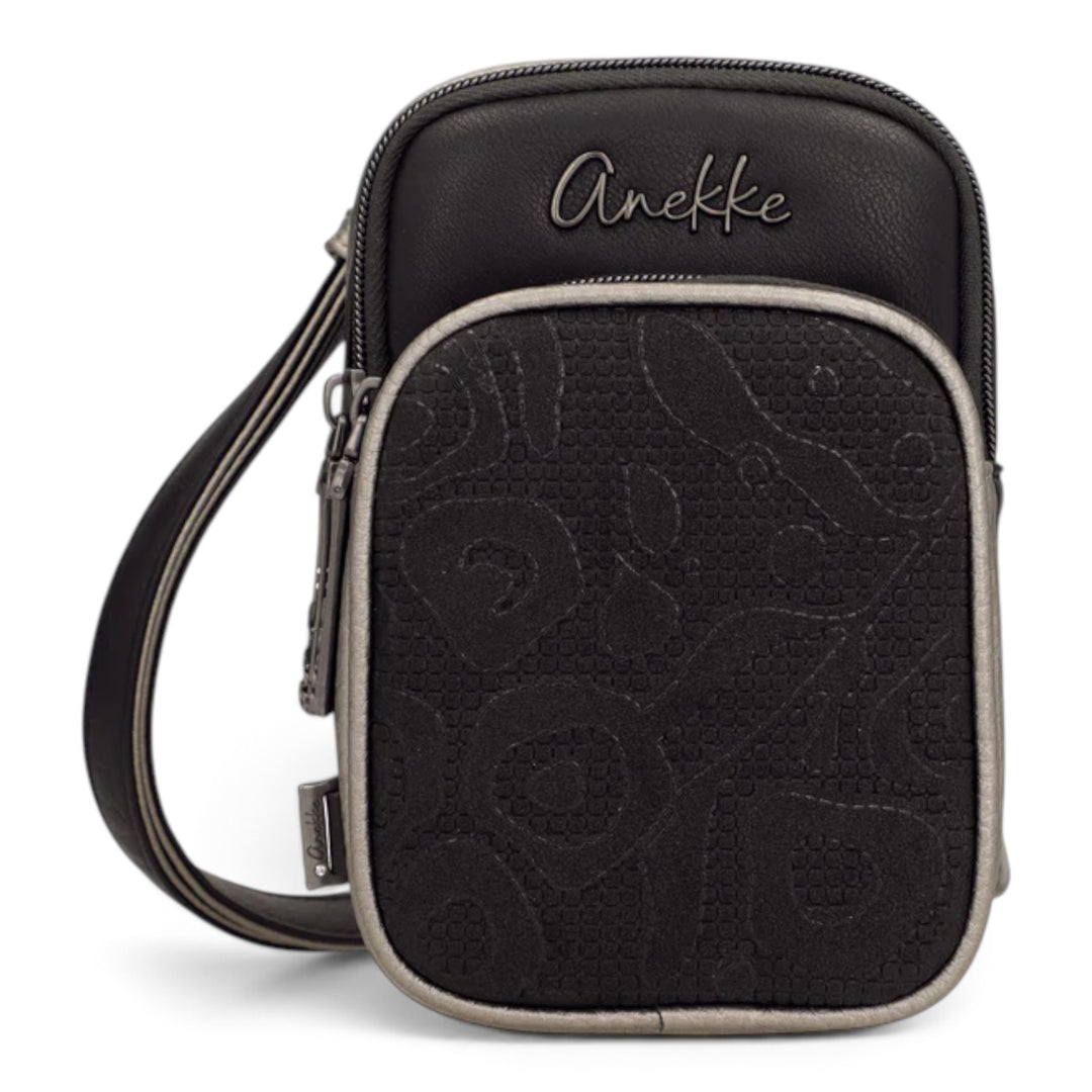 ada-shoes.ro Anekke black crossbody bag with textured front pocket, zip closure, and adjustable shoulder strap